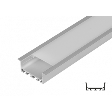 Aluminium profile for LED flexible strip for building-in, wide, shallow, 2m