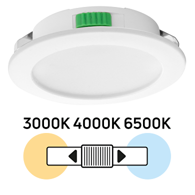 LED cabinet downlight for building-in, round, 4W, 3000K/4000K/6500K, 12V DC, IP44, white