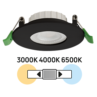 LED downlight til indbygning, 6W, 3-4-6000K, 220V, IP44, dæmpbar, Sort