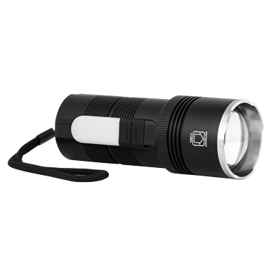 Multifunktionel LED-lommelygte med zoom, sidelys og powerbank-funktion, 10W/3W, 6500K/5500K, 5V DC, IP44