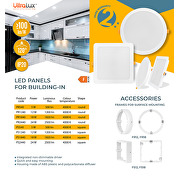 LED panel, building-in, round 12W, 4000K, 220-240V AC