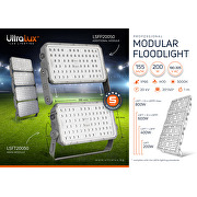 Professionel LED modulprojektør, 200W, 5000K, 190-305V AC, IP66, Diffuser 20°, hoved modul